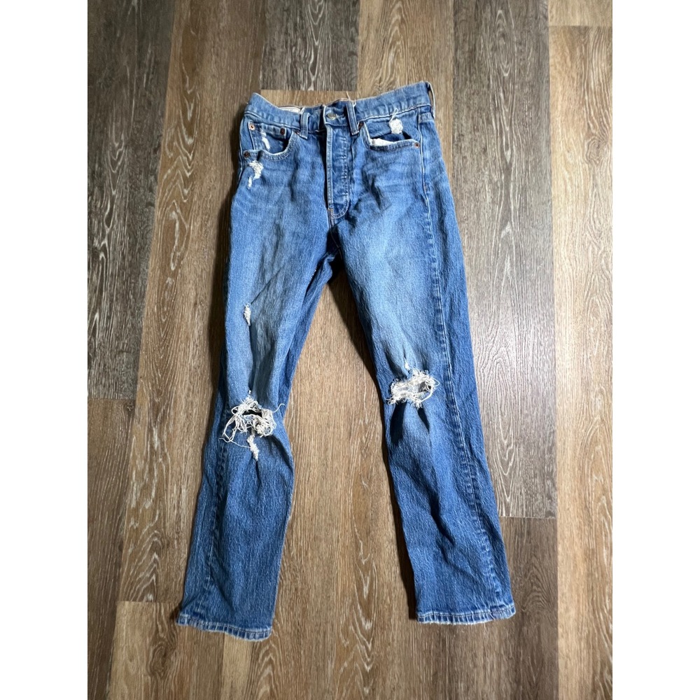 Gap Cheeky Straight High Rise Jeans Womens 26 Blue Good Distressed Button Fly